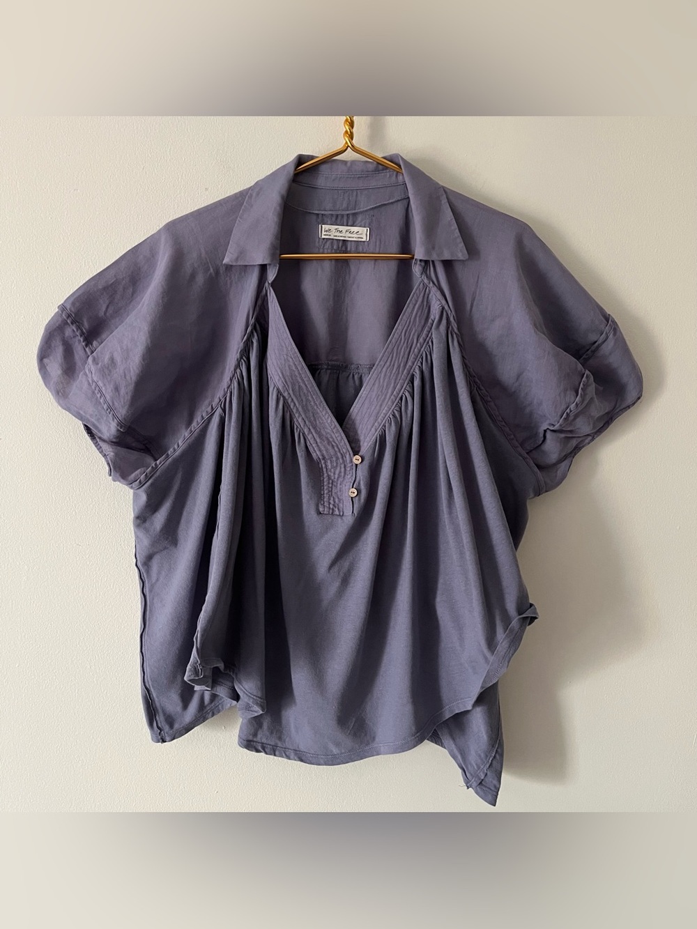 We the Free Sunray Babydoll Top Blue Lilac Asymmetrical Oversized Flowy Boho M